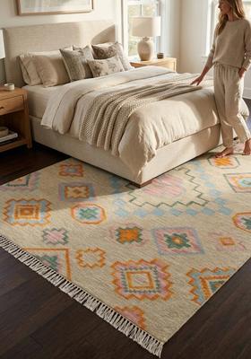 Saffron Rugs Flat Woven Beige  Bohemian Rectangular Wool Area Rug