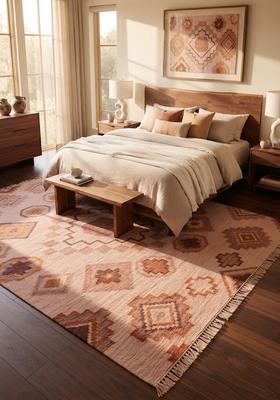 Saffron Rugs Flat Woven Terracotta Rust  Bohemian Rectangular Wool Area Rug
