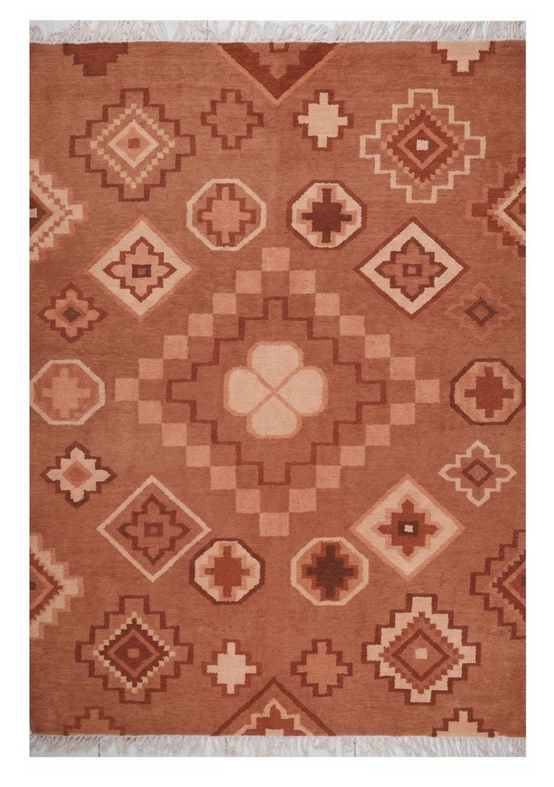 Saffron Rugs Flat Woven Terracotta Rust  Bohemian Rectangular Wool Area Rug - Indya