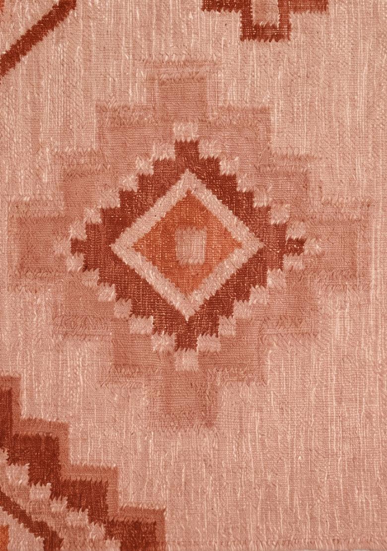 Saffron Rugs Flat Woven Terracotta Rust  Bohemian Rectangular Wool Area Rug - Indya