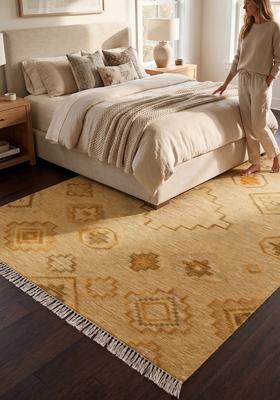 Saffron Rugs Flat Woven Mustard Beige  Bohemian Rectangular Wool Area Rug