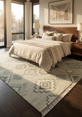 Saffron Rugs Flat Woven Sage Green  Bohemian Rectangular Wool Area Rug