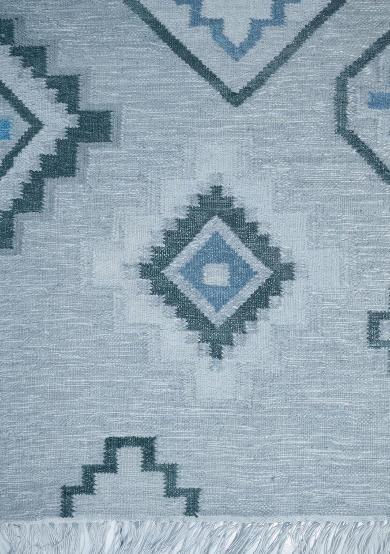 Saffron Rugs Flat Woven Blue Grey  Bohemian Rectangular Wool Area Rug - Indya