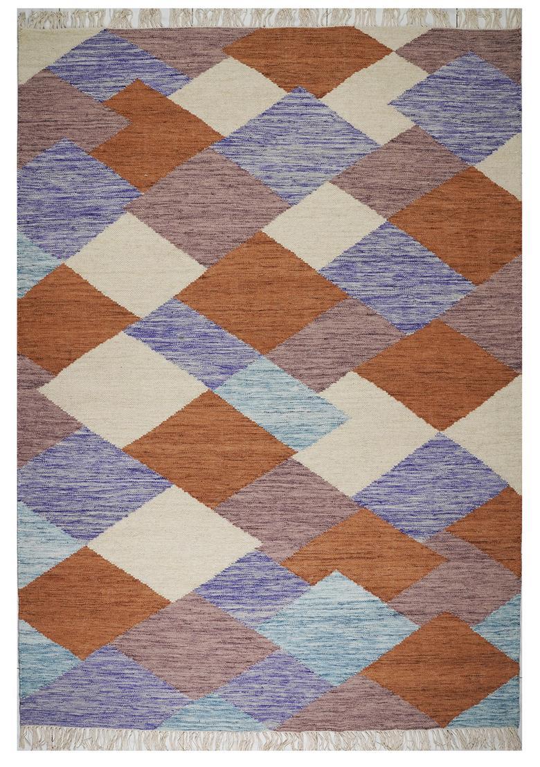 Saffron Rugs Flat Woven Multicolor  Bohemian Rectangular Wool Area Rug - Indya
