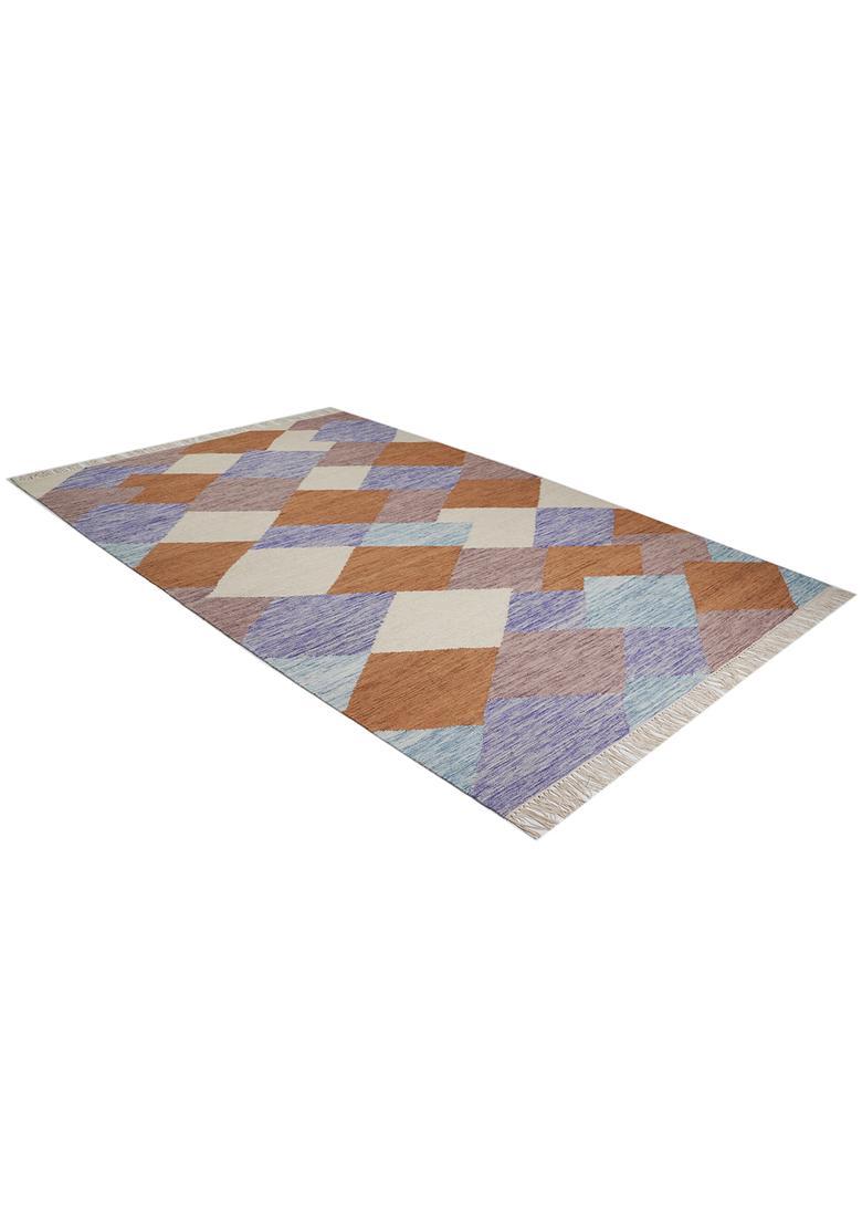Saffron Rugs Flat Woven Multicolor  Bohemian Rectangular Wool Area Rug - Indya