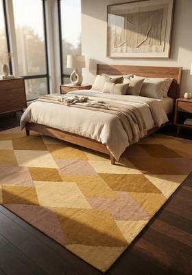 Saffron Rugs Flat Woven Mustard Yellow  Bohemian Rectangular Wool Area Rug