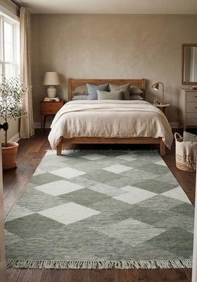 Saffron Rugs Flat Woven Sage Green  Bohemian Rectangular Wool Area Rug