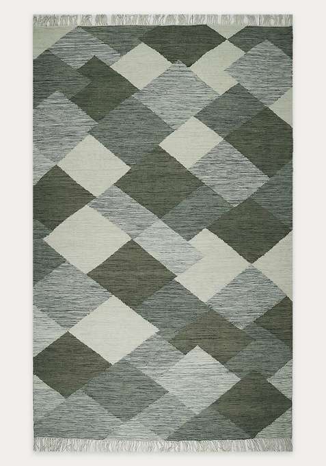 100% Wool Handmade Sage Green Rug | Bohemian Aztecs Flat Weave Reversible Carpet For Living Room