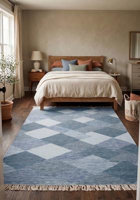 Saffron Rugs Flat Woven Blue  Bohemian Rectangular Wool Area Rug