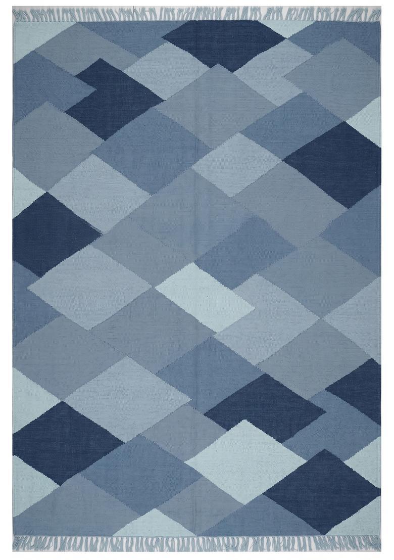 Saffron Rugs Flat Woven Blue  Bohemian Rectangular Wool Area Rug - Indya
