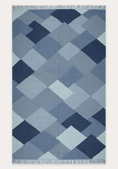 100% Wool Handmade Blue Rug | Bohemian Aztecs Flat Weave Reversible Carpet For Living Room