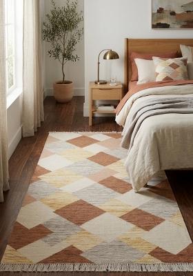 Saffron Rugs Flat Woven Terracotta Multicolor Geometric Bohemian Rectangular Wool Area Rug