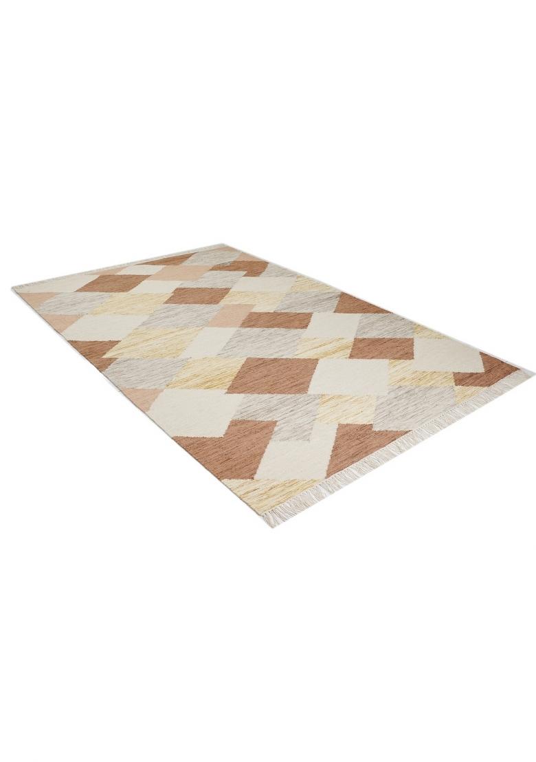 Saffron Rugs Flat Woven Terracotta Multicolor Geometric Bohemian Rectangular Wool Area Rug - Indya