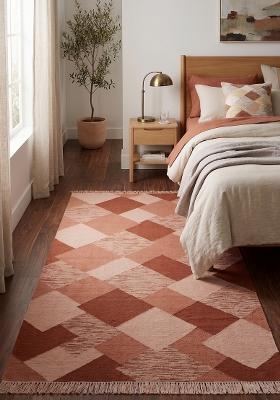 Saffron Rugs Flat Woven Terracotta Coral Geometric Bohemian Rectangular Wool Area Rug