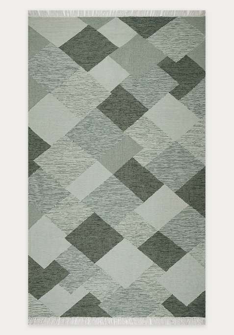 100% Wool Handmade Sage Green Rug | Bohemian Geometric Flat Weave Reversible Carpet For Living Room