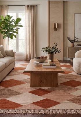 Saffron Rugs Flat Woven Terracotta Brown Geometric Contemporary Rectangular Wool Area Rug