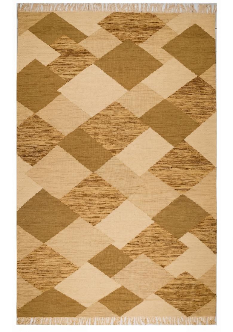 Saffron Rugs Flat Woven Golden Tan Geometric Contemporary Rectangular Wool Area Rug - Indya