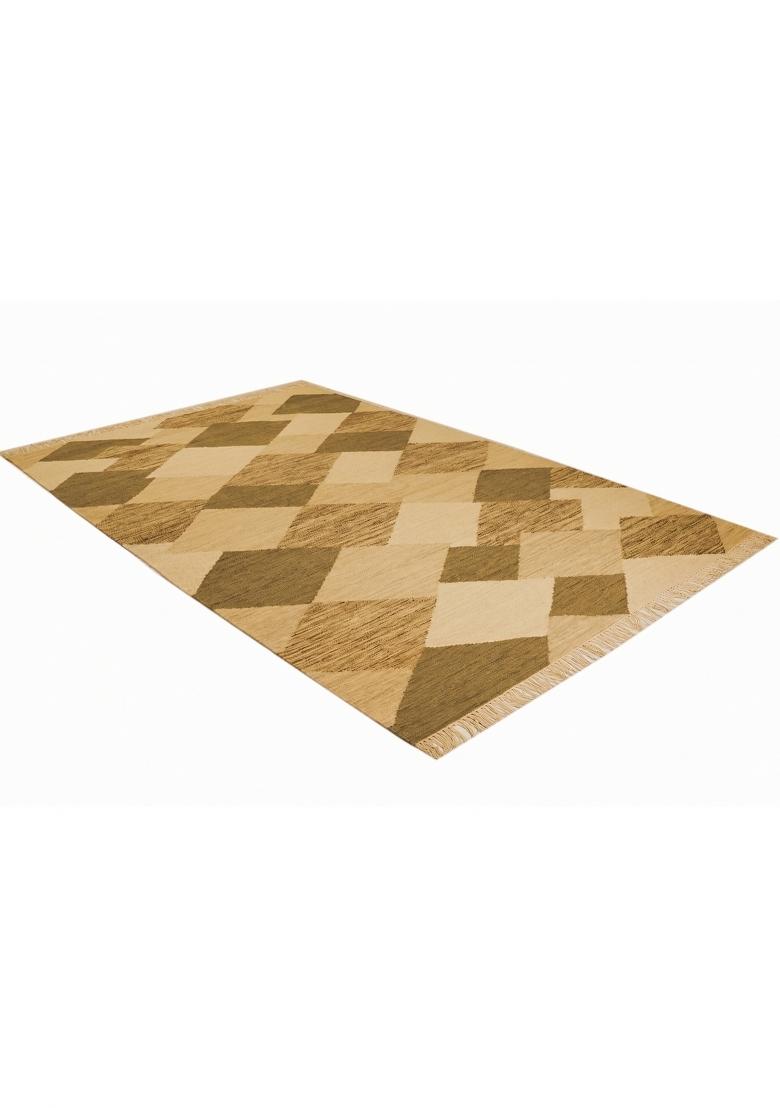 Saffron Rugs Flat Woven Golden Tan Geometric Contemporary Rectangular Wool Area Rug - Indya