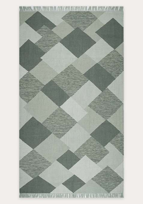 100% Wool Handmade Sage Green Grey Rug | Contemporary Geometric Flat Weave Reversible Carpet For Living Room