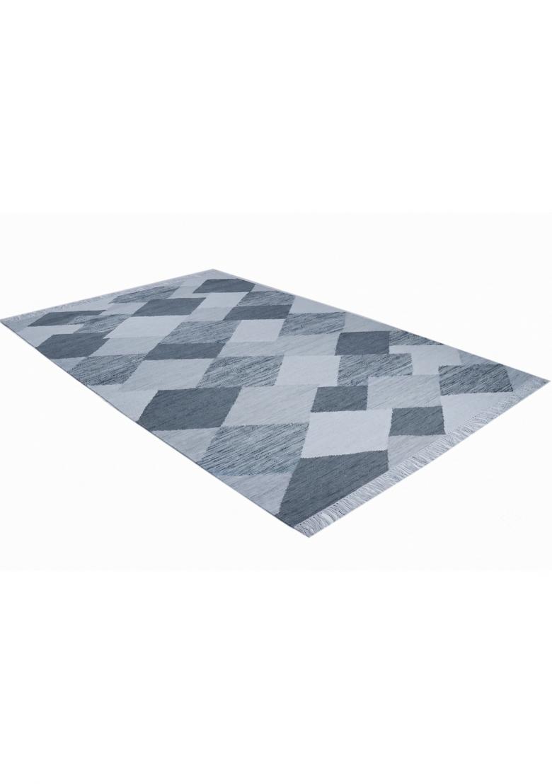 Saffron Rugs Flat Woven Blue Grey Geometric Contemporary Rectangular Wool Area Rug - Indya