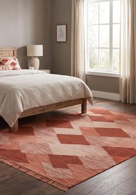 Saffron Rugs Flat Woven Terracotta  Bohemian Rectangular Wool Area Rug