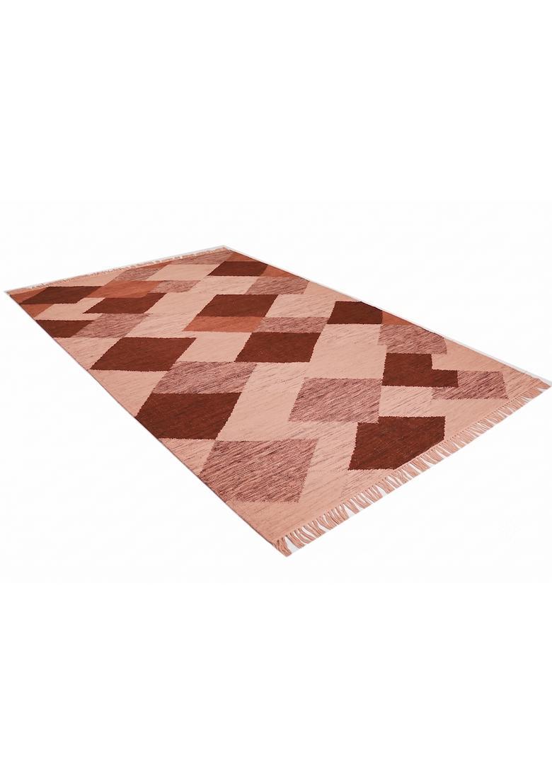Saffron Rugs Flat Woven Terracotta  Bohemian Rectangular Wool Area Rug - Indya