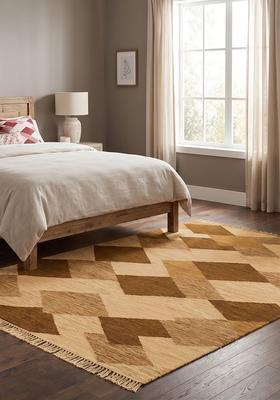 Saffron Rugs Flat Woven Mustard Brown  Bohemian Rectangular Wool Area Rug