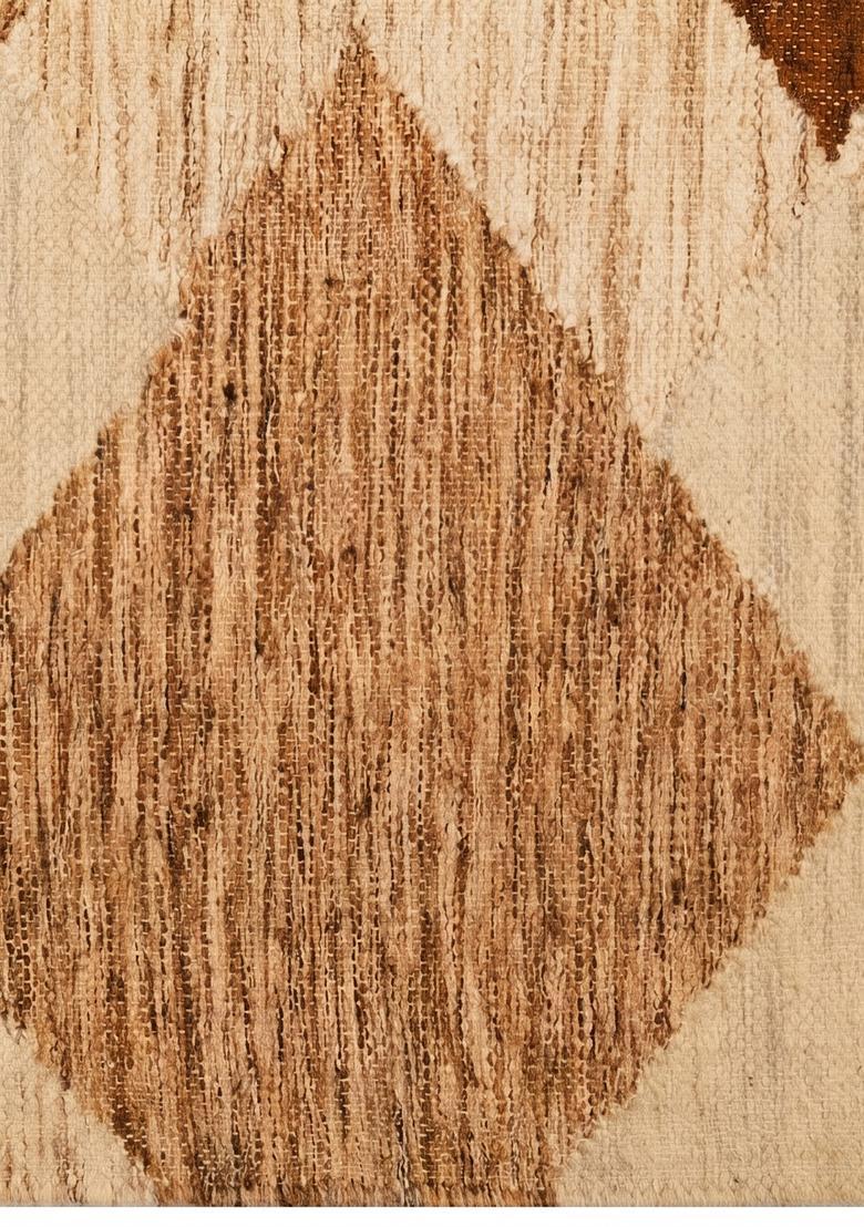 Saffron Rugs Flat Woven Mustard Brown  Bohemian Rectangular Wool Area Rug - Indya