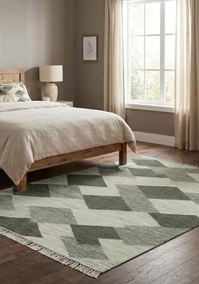 Saffron Rugs Flat Woven Grey  Bohemian Rectangular Wool Area Rug