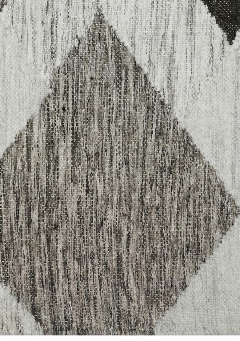 Saffron Rugs Flat Woven Grey  Bohemian Rectangular Wool Area Rug - Indya