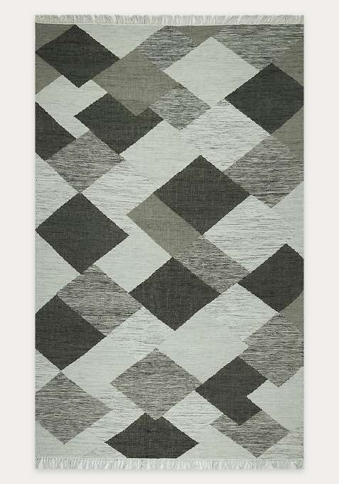100% Wool Handmade Grey Rug | Bohemian Aztecs Flat Weave Reversible Carpet For Living Room