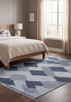Saffron Rugs Flat Woven Blue Grey  Bohemian Rectangular Wool Area Rug