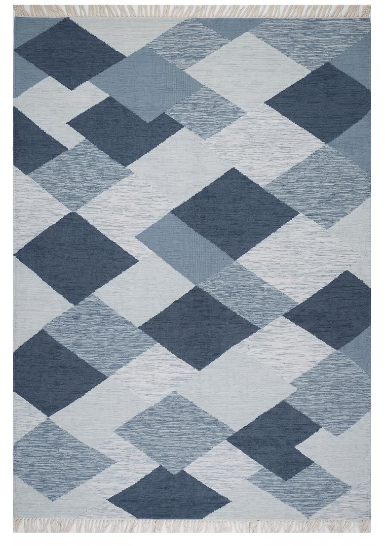 Saffron Rugs Flat Woven Blue Grey  Bohemian Rectangular Wool Area Rug - Indya