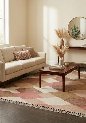 Saffron Rugs Flat Woven Multicolor Pink Brown Geometric Boho Rectangular Wool Area Rug