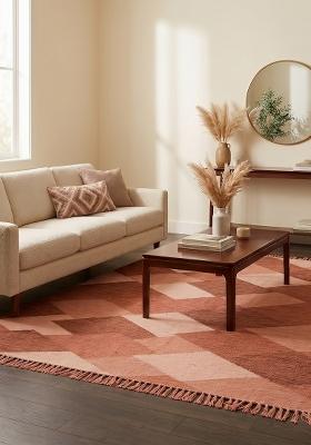 Saffron Rugs Flat Woven Terracotta Geometric Boho Rectangular Wool Area Rug