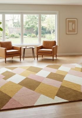 Saffron Rugs Flat Woven Pink Brown Gold Geometric Boho Rectangular Wool Area Rug