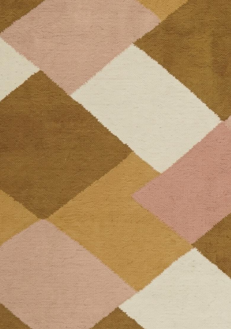 Saffron Rugs Flat Woven Pink Brown Gold Geometric Boho Rectangular Wool Area Rug - Indya