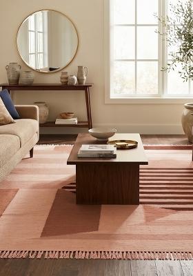 Saffron Rugs Flat Woven Terracotta Pink Geometric Contemporary Rectangular Wool Area Rug