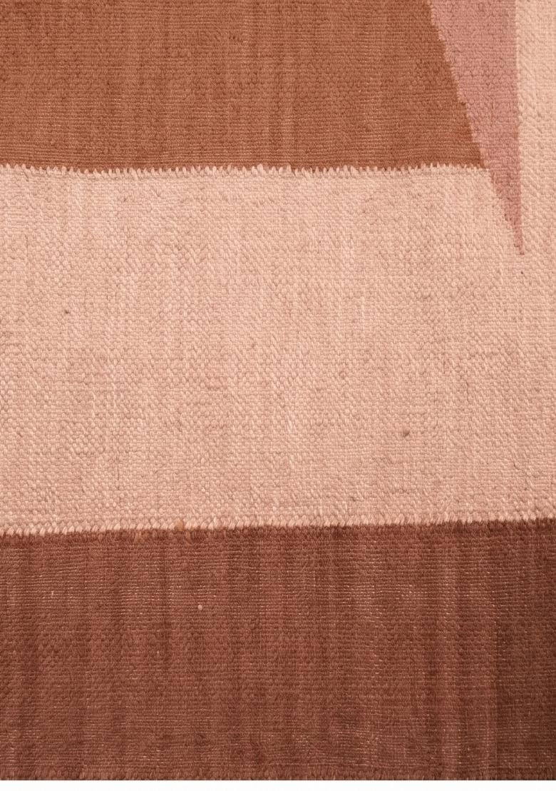 Saffron Rugs Flat Woven Terracotta Pink Geometric Contemporary Rectangular Wool Area Rug - Indya