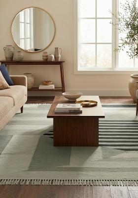 Saffron Rugs Flat Woven Sage Green Geometric Contemporary Rectangular Wool Area Rug