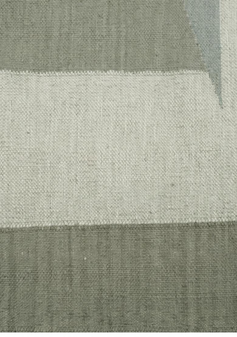 Saffron Rugs Flat Woven Sage Green Geometric Contemporary Rectangular Wool Area Rug - Indya