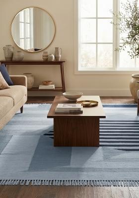 Saffron Rugs Flat Woven Light Blue Geometric Contemporary Rectangular Wool Area Rug