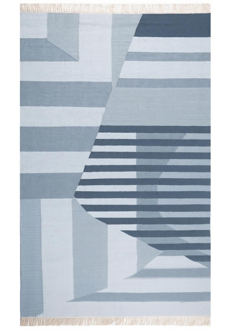 Saffron Rugs Flat Woven Light Blue Geometric Contemporary Rectangular Wool Area Rug - Indya