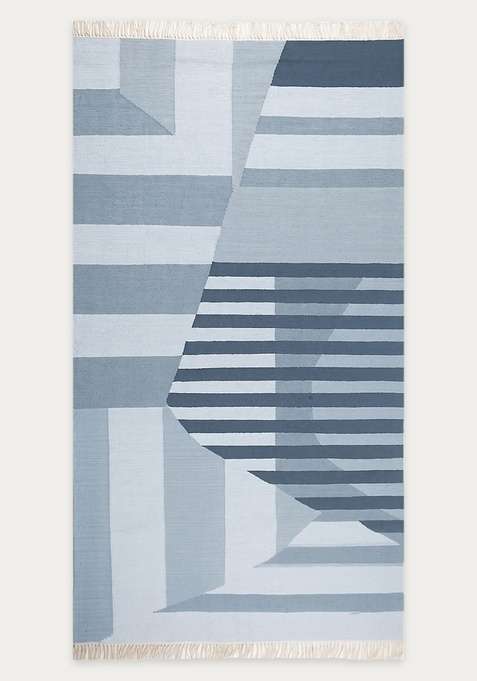 100% Wool Handmade Light Blue Rug | Contemporary Geometric Flat Weave Reversible Carpet For Living Room