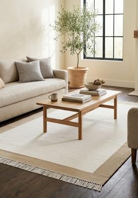 Saffron Rugs Flat Woven Ivory Cream Solid Minimalist Rectangular Wool Area Rug
