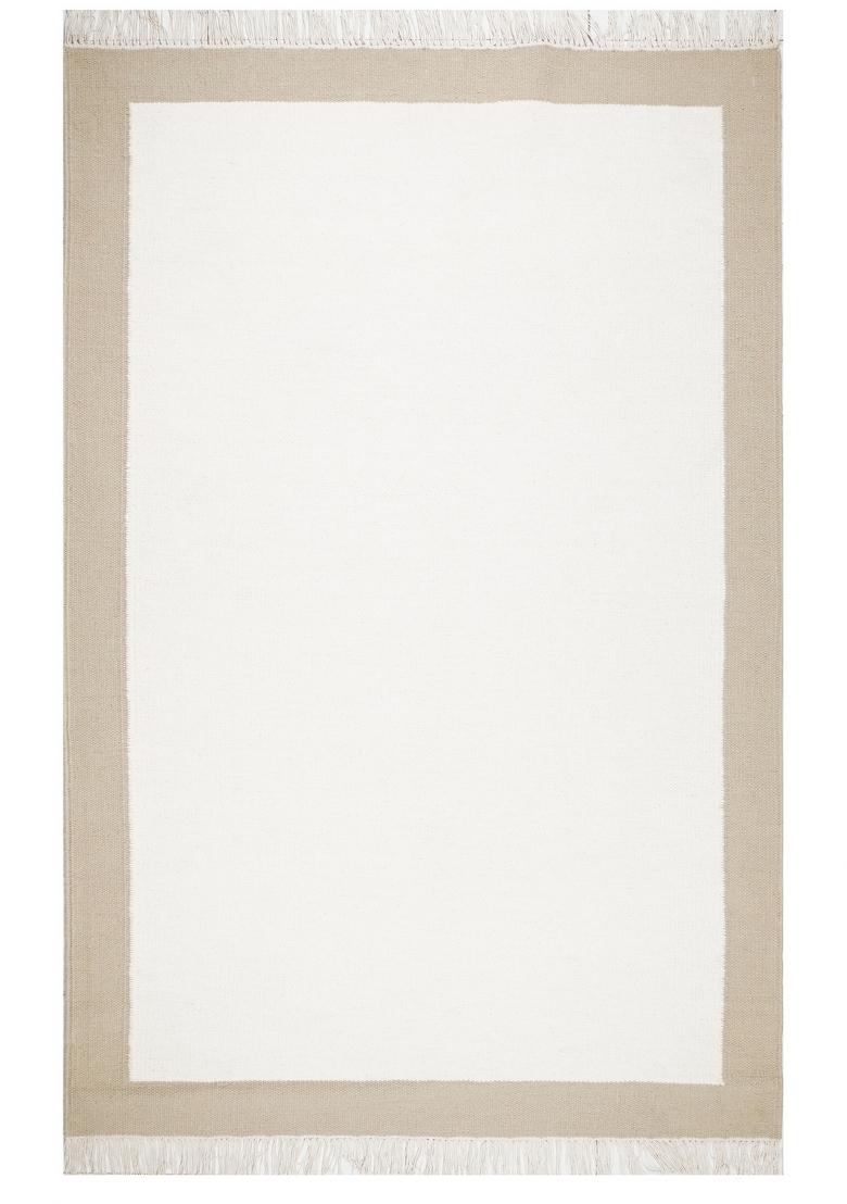 Saffron Rugs Flat Woven Ivory Cream Solid Minimalist Rectangular Wool Area Rug - Indya