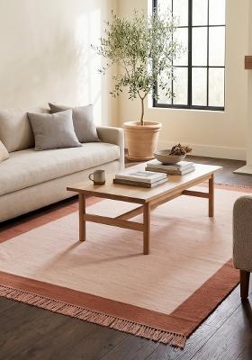 Saffron Rugs Flat Woven Blush Pink Solid Minimalist Rectangular Wool Area Rug