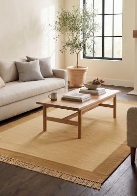 Saffron Rugs Flat Woven Gold Beige Solid Minimalist Rectangular Wool Area Rug