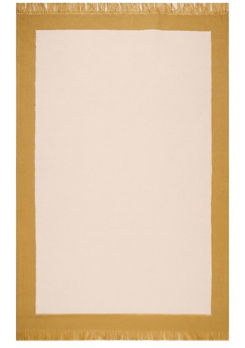 Saffron Rugs Flat Woven Gold Beige Solid Minimalist Rectangular Wool Area Rug - Indya
