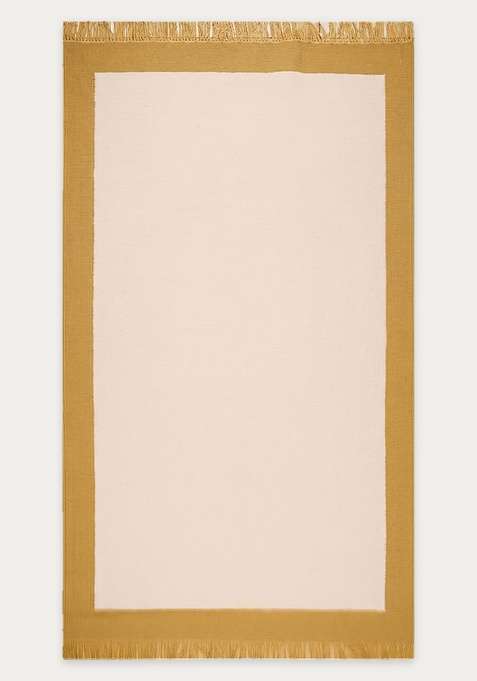 100% Wool Handmade Gold Beige Rug | Minimalist Solid Flat Weave Reversible Carpet For Living Room